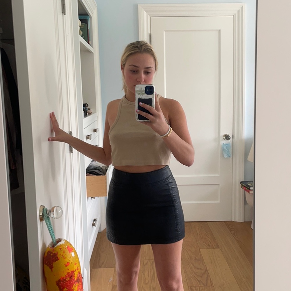 Black vegan leather free people mini skirt